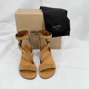 New Zadig & Voltaire Cecilia Caprese Sandal Camel Folk Brown Suede Sz EU38  US7